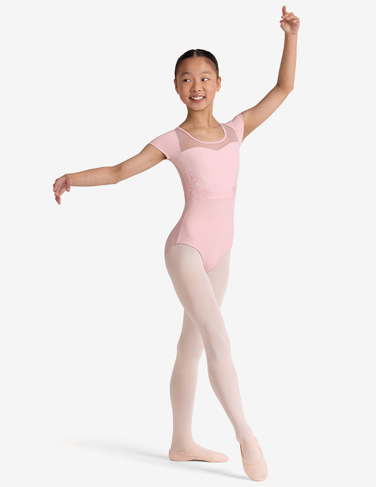 
                      
                        Ballerina in a pink leotard and tights posing on a white background
                      
                    