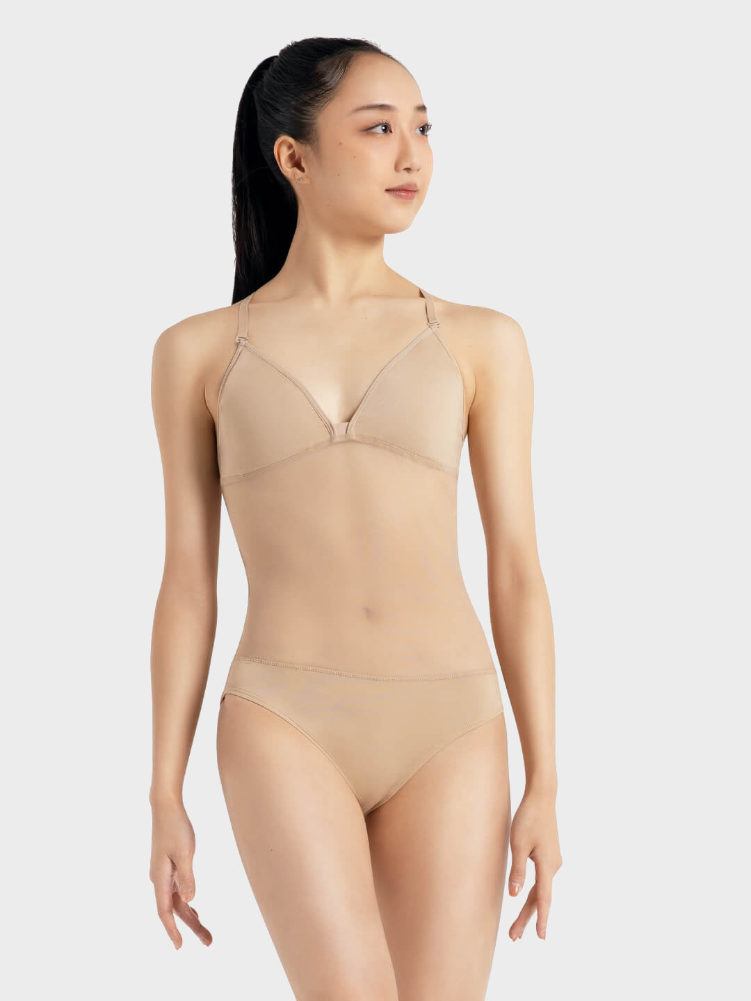 Plunge Neck Mesh Midriff Leotard
