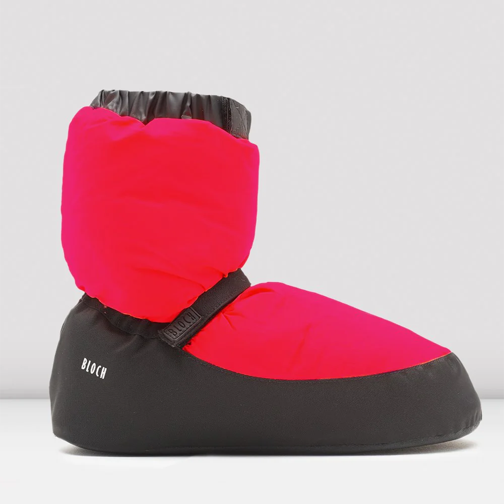 Red and black booties on a grey background
