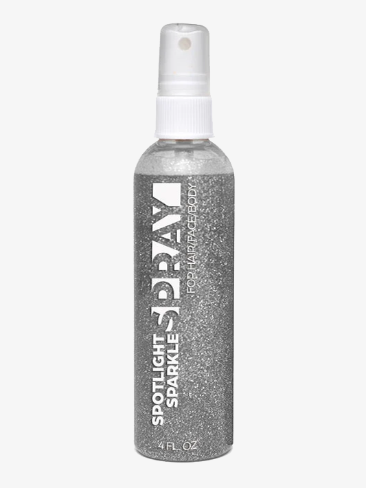 Spray bottle labeled Spotlight Sparkle Spray with platinum silver glitter